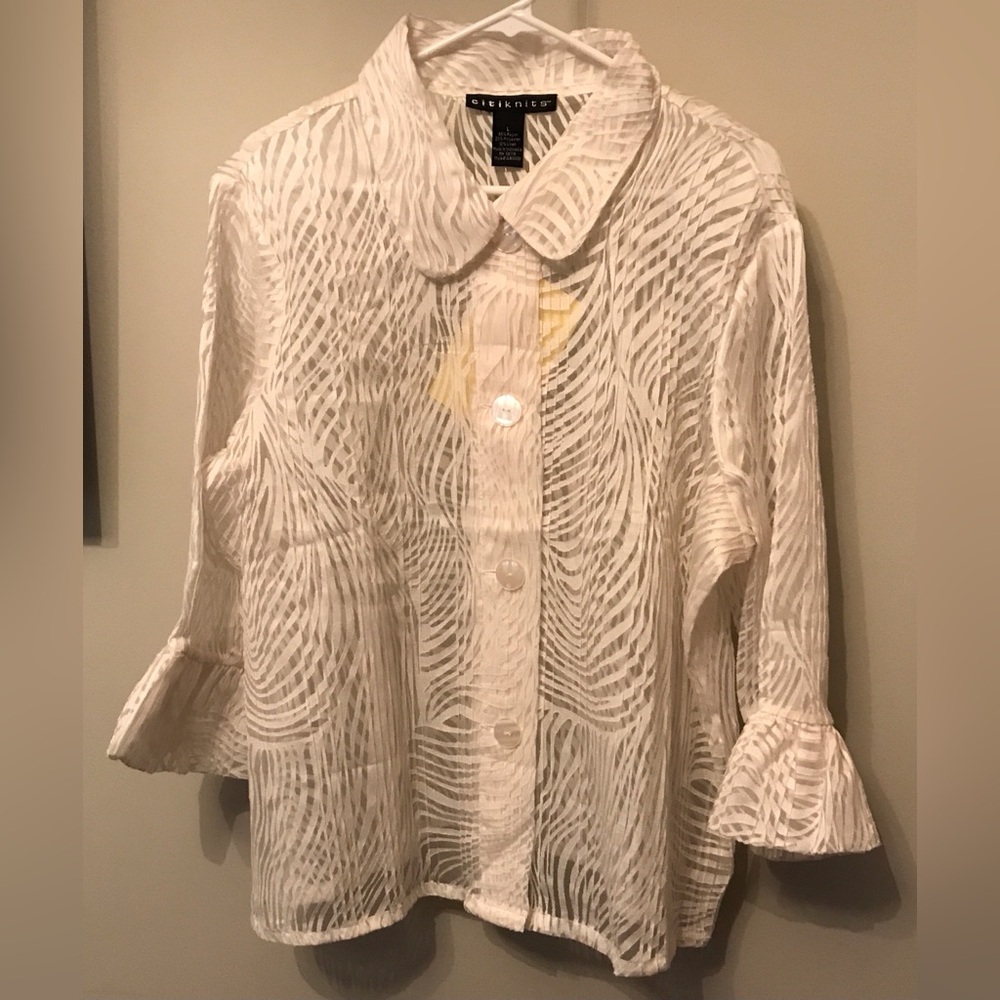 White Textured Button-Up Blouse